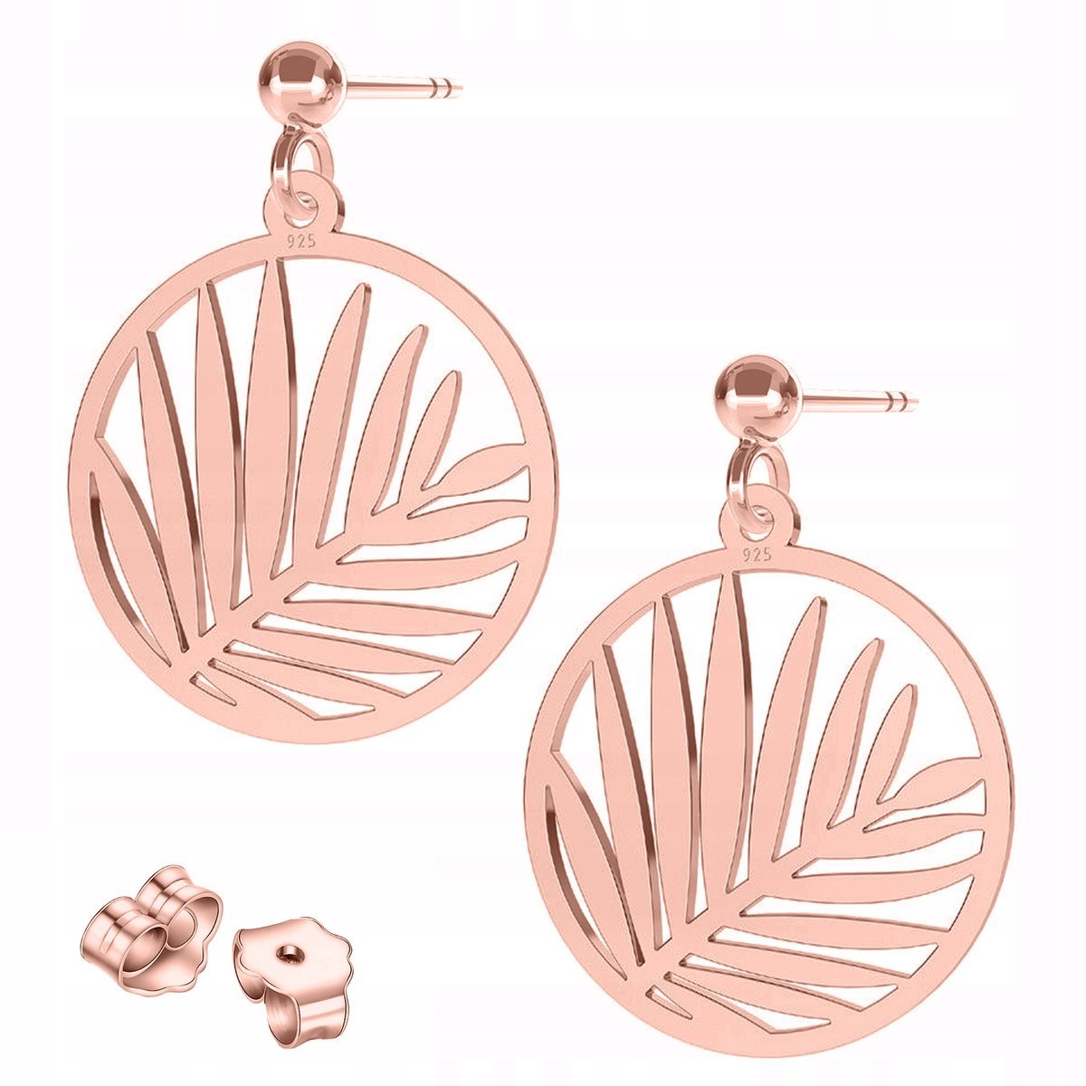 Kolczyki Pozłacane Liście Palmy Okrągła Blaszka z Listkami Palma SREBRO 925