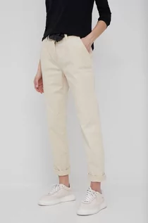 Spodnie damskie - Napapijri spodnie damskie kolor beżowy proste medium waist - grafika 1