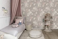 Wyposażenie pokoiku dziecięcego - Pieśń Wiatru Beige Tapeta w Kwiaty i Żurawie - miniaturka - grafika 1