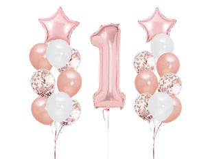 Zestaw balonów na roczek różowe złoto - 19 szt. - Baby shower i roczek - miniaturka - grafika 1