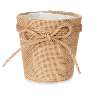 Donice - Osłonka na doniczkę pleciona z jutową kokardą, Ø 10 cm - miniaturka - grafika 1