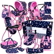 Akcesoria dla lalek - Wózek dla Lalek 3w1 Łóżeczko Krzesełko do Karmienia Pościel Torba Przewijak Nosidło Zestaw XXL - miniaturka - grafika 1