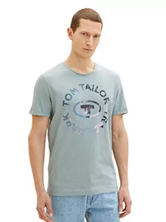 Koszulki męskie - TOM TAILOR T-shirt męski z nadrukiem, 28129 - Light Ice Blue, XXL - grafika 1