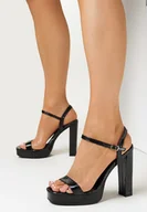 Sandały damskie - Czarne Lakierowane Sandały na Słupku i Platformie Norono - miniaturka - grafika 1