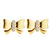 Kolczyki - Diamentowe kolczyki z żółtego 14K złota - motyl z lśniącymi skrzydłami, okrągłe brylanty - Biżuteria e-shop - miniaturka - grafika 1