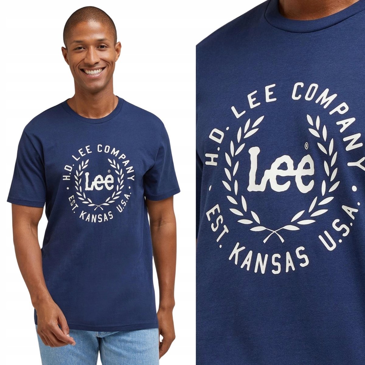 Lee Logo Tee Navy Granatowy T-Shirt Bawełniana Koszulka Z Logo Regular M