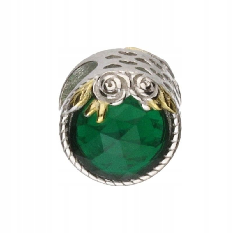 Elegancka zawieszka BEAD Srebro 925 z dużą zieloną cyrkonią kwiatuszek