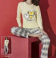 Piżamy damskie - Damska piżama długa z bawełny bawełniana długi rękaw długie spodnie L - miniaturka - grafika 1