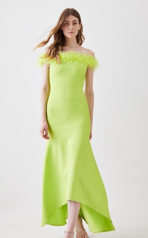 Karen Millen Sukienka Zielona Z Piórami L 1Y1A
