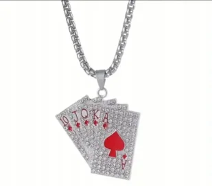 Naszyjnik wisiorek chain karty do gry czerwony pik prezent streetwear y2k - Wisiorki - miniaturka - grafika 1