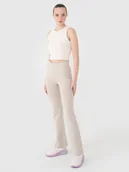 Legginsy - 4F Legginsy z rozszerzanymi nogawkami damskie - beżowe S - miniaturka - grafika 1