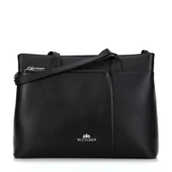 Torebki damskie - Damska shopperka ze skóry groszkowa czarno - srebrna - miniaturka - grafika 1