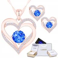 Kolczyki - Pozłacany Zestaw Naszyjnik i Kolczyki Srebrne 925 Serca Niebieskie Oczka - miniaturka - grafika 1