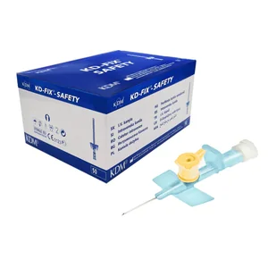 Wenflon bezpieczny żółty 24G 0,7mm x 19mm kaniula dożylna z samozamykającym się korkiem KD-Fix Safety 50szt - Meble i wyposażenie gabinetów medycznych - miniaturka - grafika 1