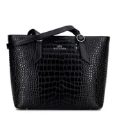 Torebki damskie - Damska shopperka ze skóry croco czarna ze srebrnym logo - miniaturka - grafika 1