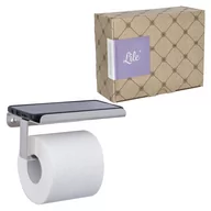 Stojaki i wieszaki na papier toaletowy - Uchwyt wieszak na papier toaletowy WC z półką ścienny stal polerowana Lile Loft - miniaturka - grafika 1