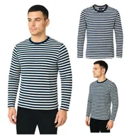 Koszulki męskie - Koszulka z długim rękawem męska w paski granatowo białe Captain Mike XXL - miniaturka - grafika 1