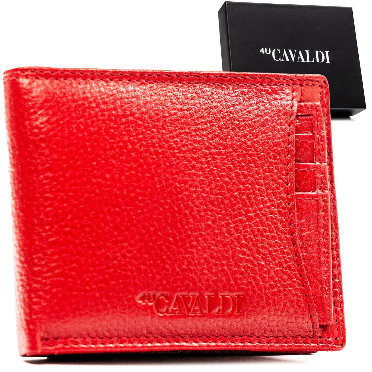 Mały portfel damski czerwony skórzany 4U CAVALDI składany bez zapięcia etui na karty rfid