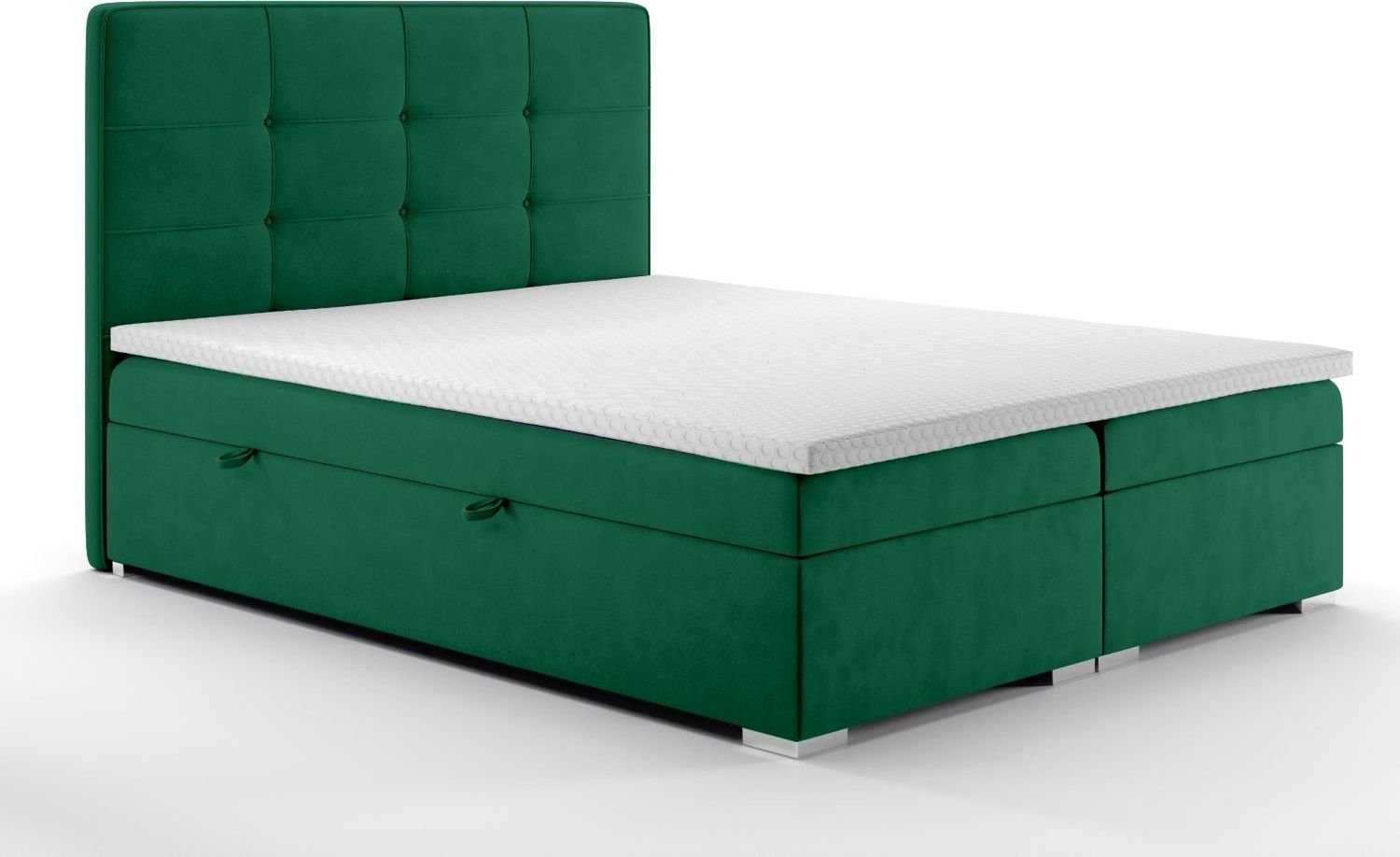 LAVERTO Łóżko kontynentalne TUTO 160x200 zielone velvet z pojemnikiem