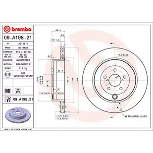 Tarcza hamulcowa BREMBO 09.A198.21 - Tarcze hamulcowe - miniaturka - grafika 1