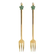Widelce - Komplet 2 widelczyków z ozdobną końcówką zielony kwiatek 13,5 x 1,5 cm złoty - miniaturka - grafika 1