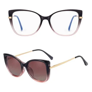 2w1 Okulary damskie do komputera z nakładką przeciwsłoneczną na magnes Clip-On 25138E fioletowe - Okulary przeciwsłoneczne - miniaturka - grafika 1