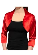 Marynarki i żakiety damskie - Satynowe bolerko klasyczne czerwone z rękawem 3/4 - JOLA 36 - miniaturka - grafika 1