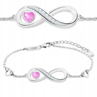 Bransoletki - Bransoletka Srebrna Różowe Serce z Nieskończonością Cyrkoniami SREBRO 925 - miniaturka - grafika 1