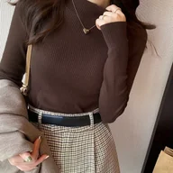 Swetry damskie - TEMU Elegancki Sweter z Wysokim Kołnierzem dla Kobiet – Dopasowany, Wąski Pulower, Długi Rękaw, Idealny na Jesień i Zimę, Ciepły, Do Noszenia na Co - miniaturka - grafika 1