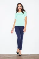 Bluzki damskie - Miętowa Prosta Klasyczna Bluzka z Lamówkami - miniaturka - grafika 1