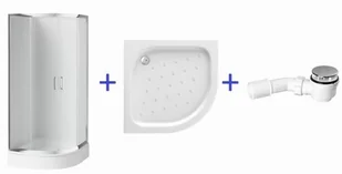 Zestaw Deante Funkia Kabina półokrągła 90 cm, szkło szronione + Deante Funkia Brodzik półokrągły 90 cm + Deante Easy Clean Syfon do brodzików o odpływie 50 mm - Kabiny prysznicowe - miniaturka - grafika 1