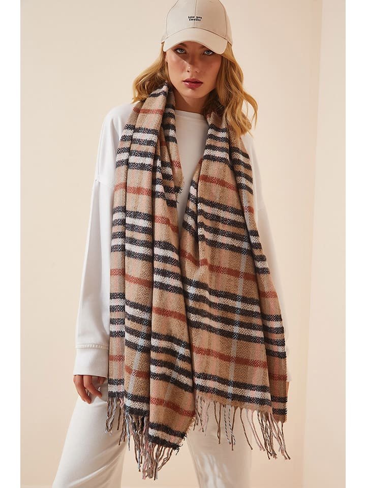 Happiness Istanbul Szal w kolorze karmelowo-czarnym