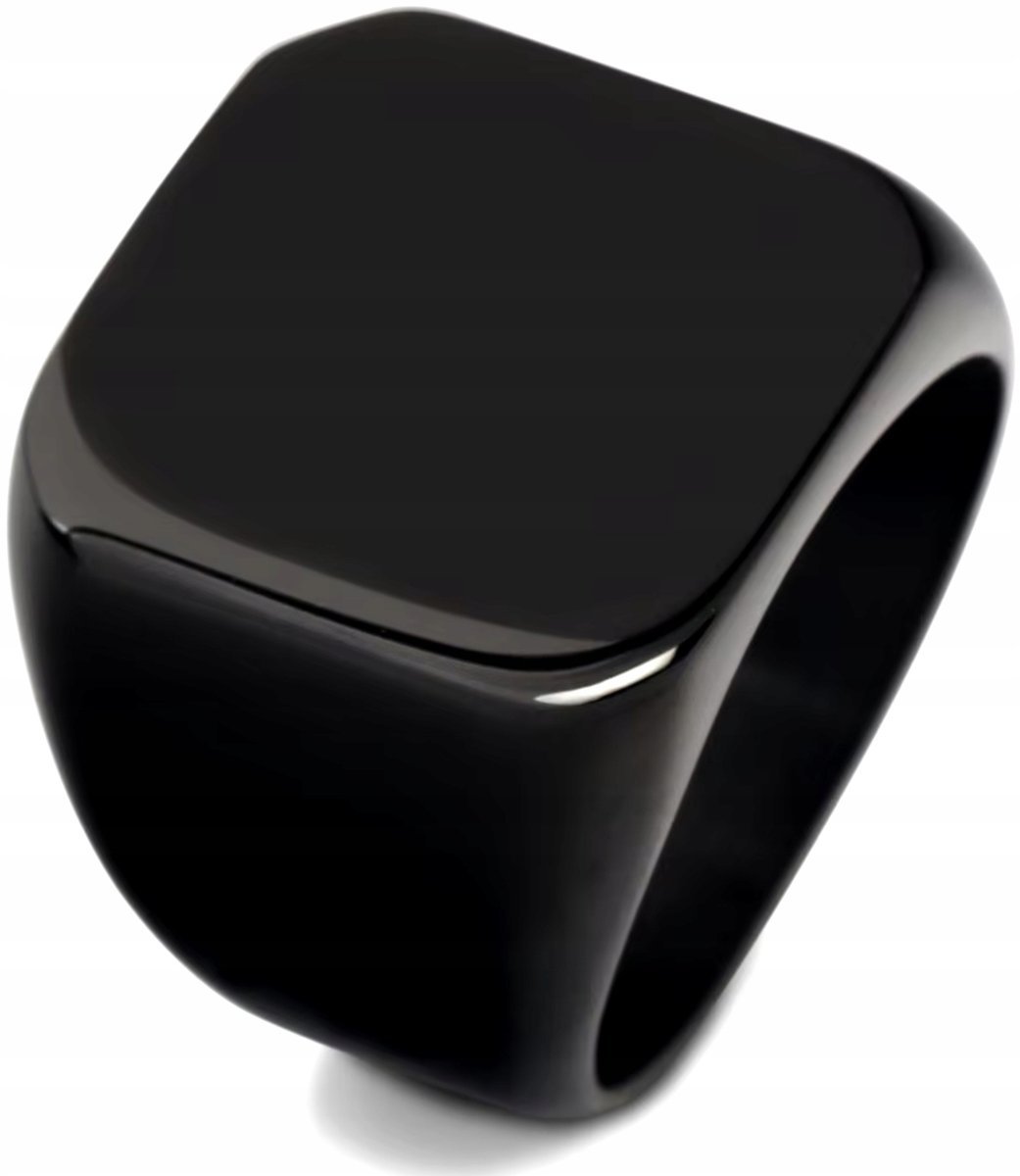 Czarny Sygnet Luksusowy Elegancki Minimalizm Kwadratowy Stal Szlachetna