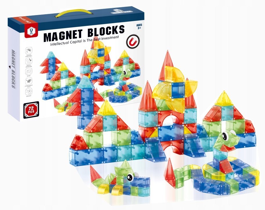KLOCKI MAGNETYCZNE 72el KREATYWNE KONSTRUKCYJNE 3D EDUKACYJNE ZABAWA 143A