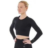 Koszulki sportowe damskie - Xtreme Sportswear Crop Damski top sportowy z długim rękawem Czarny - miniaturka - grafika 1
