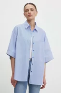 Koszule damskie - Answear Lab koszula bawełniana damska kolor granatowy relaxed z kołnierzykiem klasycznym - miniaturka - grafika 1