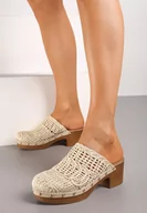 Klapki i japonki damskie - Beżowe Klapki Typu Chodaki na Niskim Słupku Lavalea - miniaturka - grafika 1