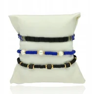 Bransoletki - Zestaw Trzech Bransoletek Z Koralików Fimo, Tila Z Pozłacanej Stali I Pereł - miniaturka - grafika 1