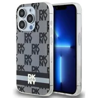 Etui i futerały do telefonów - Oryginalne Etui APPLE IPHONE 15 PRO MAX DKNY Hardcase IML Checkered Mono Pattern & Printed Stripes MagSafe (DKHMP15XHCPTSK) czarne - miniaturka - grafika 1