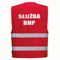Odzież robocza - Kamizelka odblaskowa PORTWEST F474 Czerwony S/M nadruk SŁUŻBA BHP - miniaturka - grafika 1