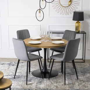 Mebel Elite Stół Okrągły LINO 100 cm Dąb Złoty/Czarny Nowoczesny Loft - Stoły - miniaturka - grafika 1