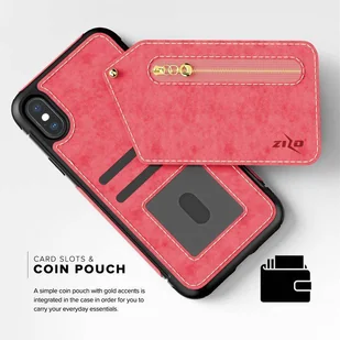 Zizo Nebula Wallet Case Skórzane etui iPhone X z kieszeniami na karty + saszetka na zamek + szkło 9H na ekran (Pink/Black) - Etui i futerały do telefonów - miniaturka - grafika 7