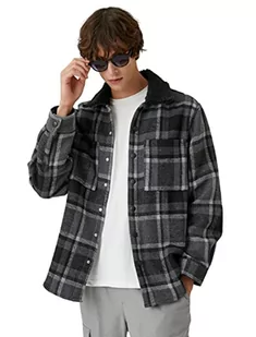 Koton Męska kurtka w kratkę, dekolt w serek, czarny (999) - Kurtki męskie - miniaturka - grafika 1