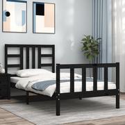 Łóżka - Rama łóżka z wezgłowiem, czarna, 100x200 cm, lite drewno Lumarko! - miniaturka - grafika 1