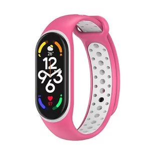 Opaska / Pasek Silikonowy Braders do Xiaomi Mi Band 5 / 6 / 7 różowo-biały - Akcesoria do smartwatchy - miniaturka - grafika 1
