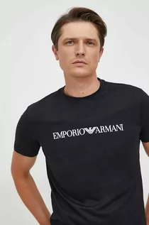 Koszulki męskie - Emporio Armani t-shirt bawełniany kolor granatowy z nadrukiem - grafika 1