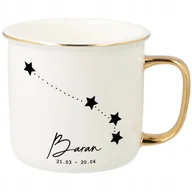 Kubki - KUBEK UCHO RANT ZŁOTY PORCELANOWY RETRO PREZENT DLA ZODIAKARY RYBY WZORY - miniaturka - grafika 1