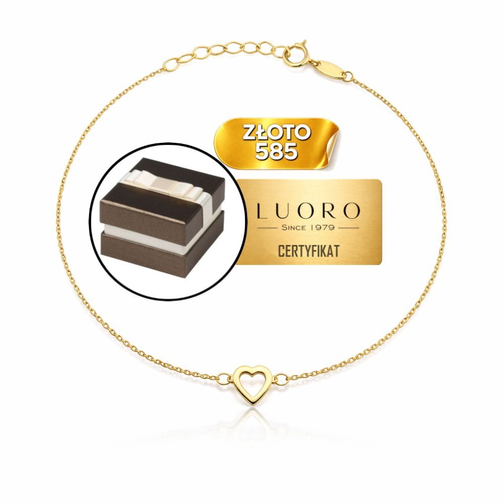 BRANSOLETKA ZŁOTA 585 14K CELEBRYTKA KONTUR SERCA ŻÓŁTE ZŁOTO 17 19 CM