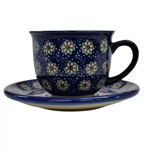 Ceramiczna filiżanka ze spodkiem Bolesławiec - Filiżanki - miniaturka - grafika 1