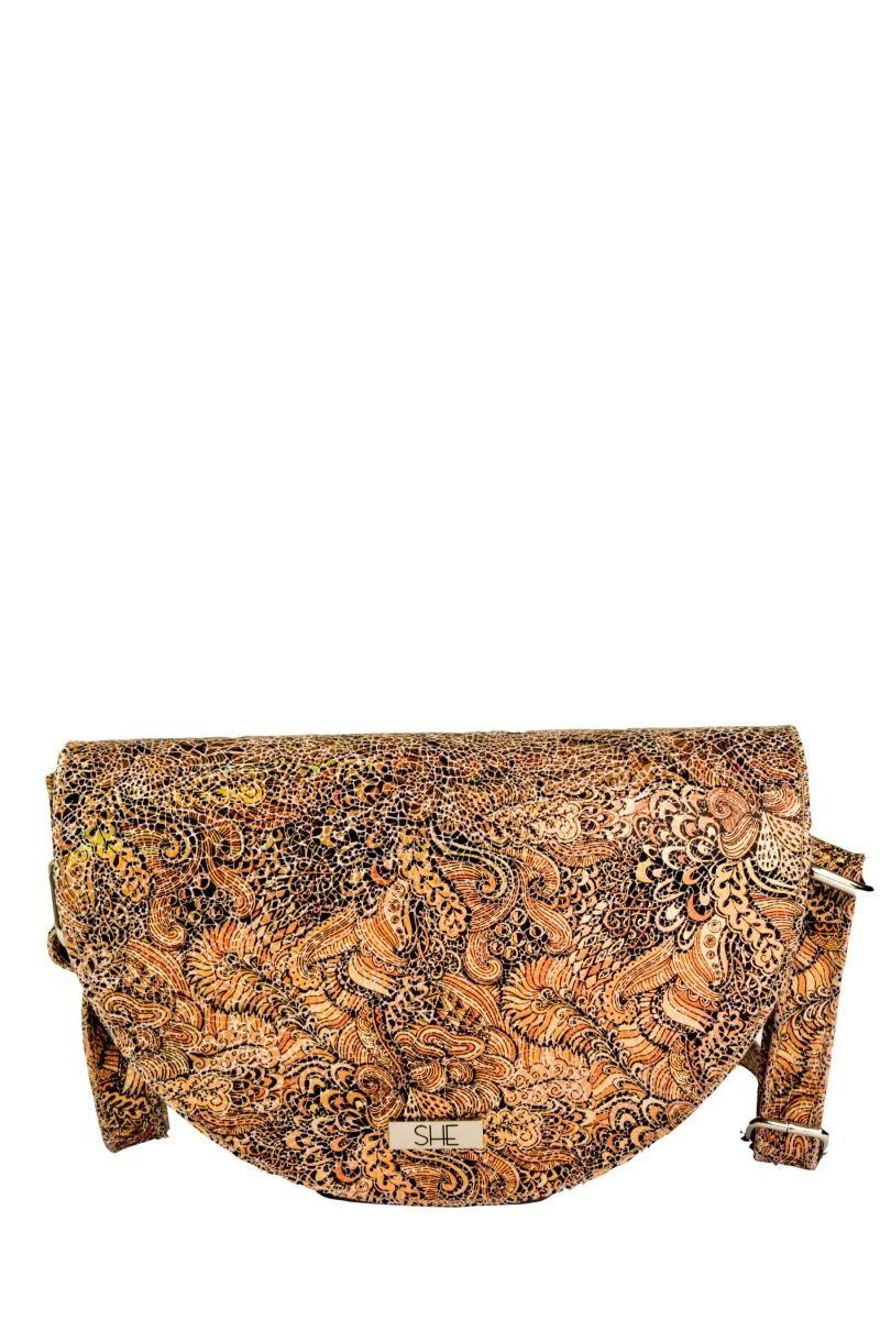 Złota skórzana listonoszka półksiężyc